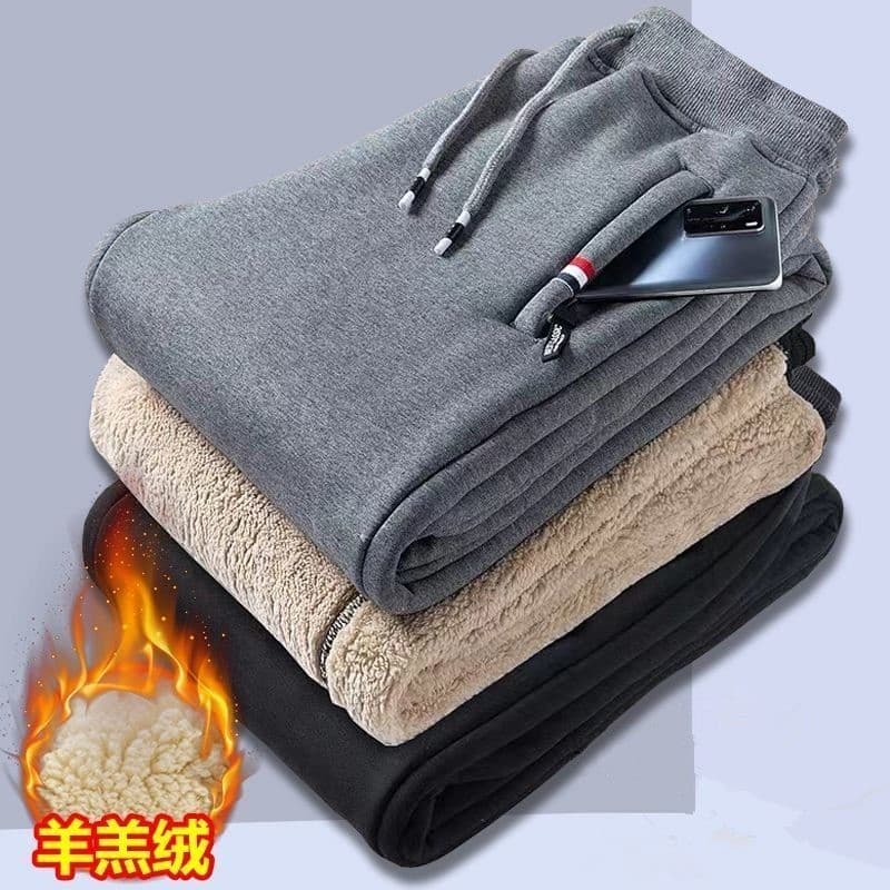 Calças de lã de cordeiro forro de lã masculino engrossado quente calças casuais calças soltas inverno puro algodão Sweat