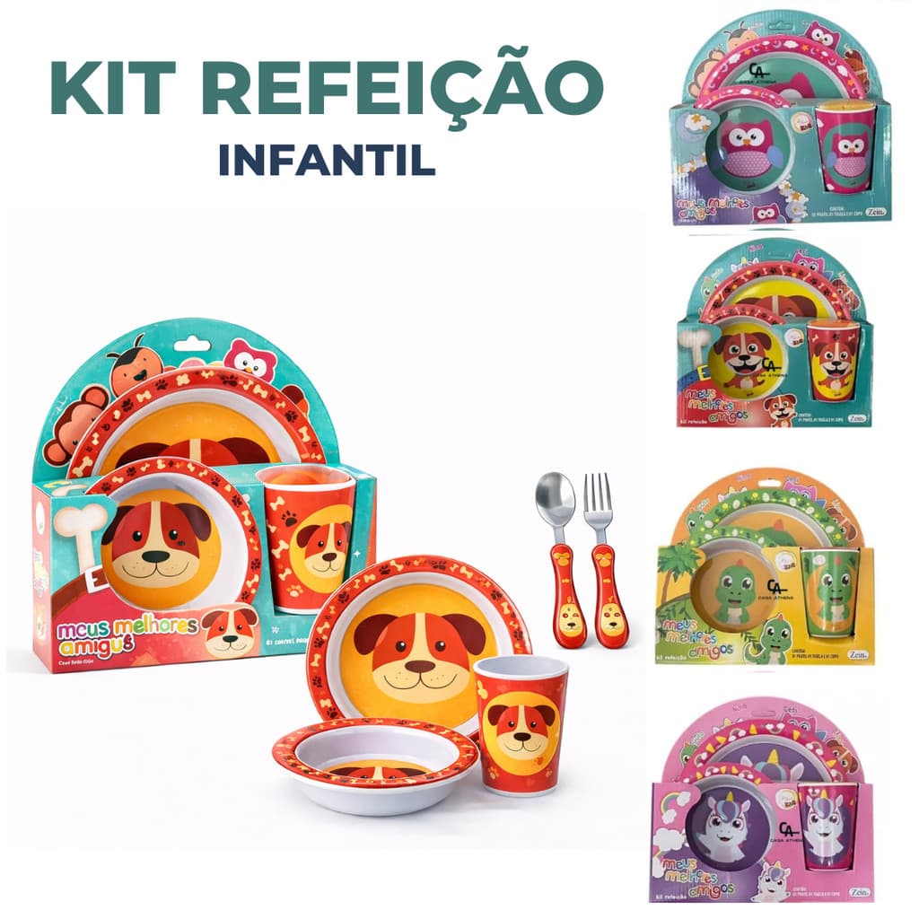 Conjunto Alimentação Infantil 5 Peças Introdução Alimentar Prato Tigela Copo