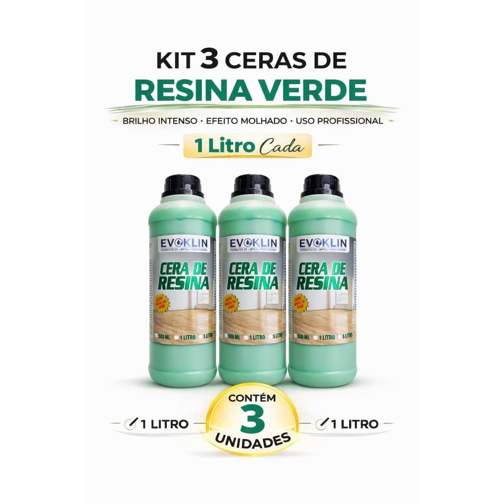 Cera De Piso Verde com Resina, Brilho Intenso E Proteção 1Litro-KIT 3 UND