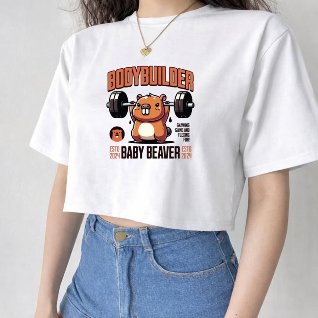 Cropped Feminino Ursinho treino Confortável Leve Respirável Toque Suave Dia a Dia