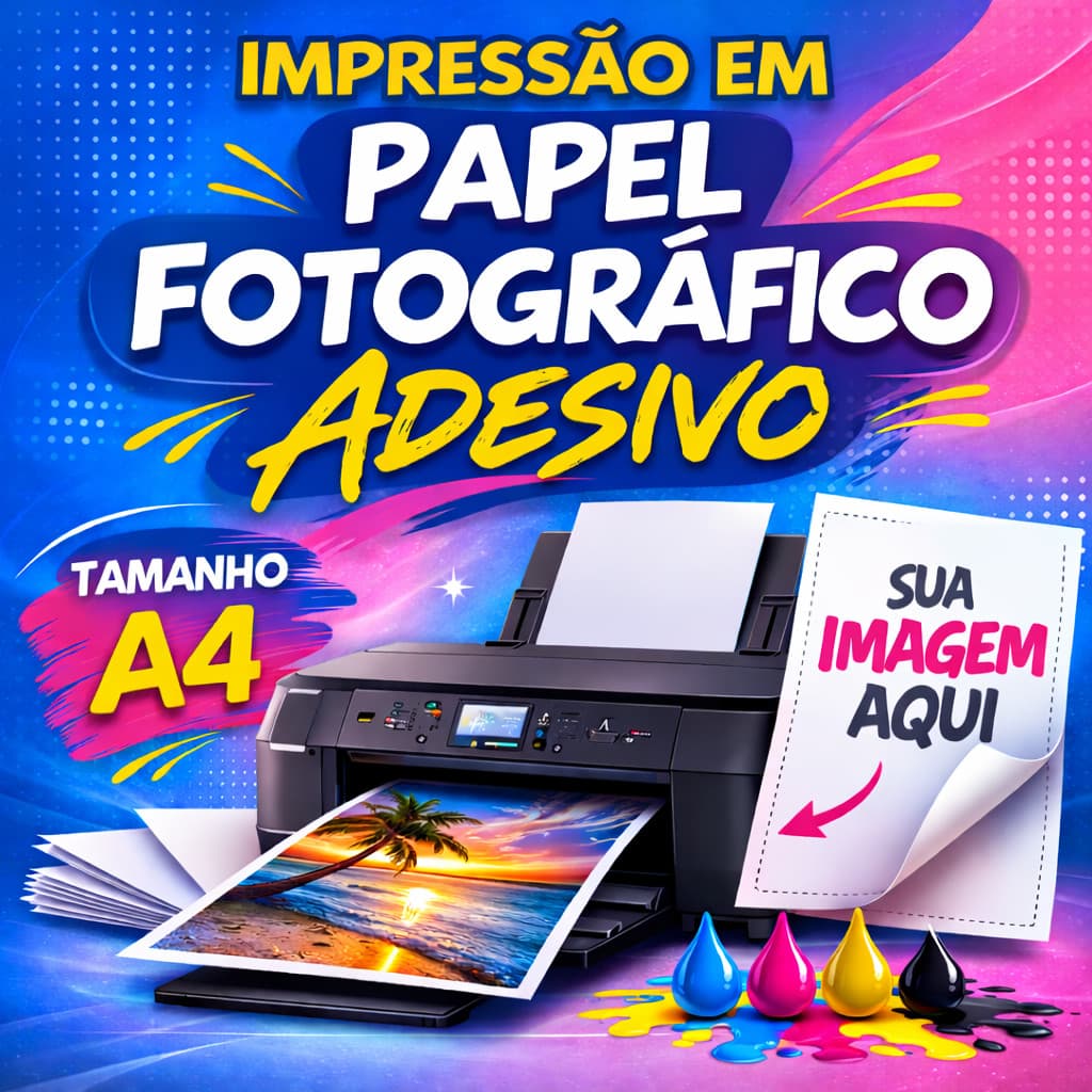 Impressão Papel A4 Adesivo Fotográfico Alta Qualidade Colorida
