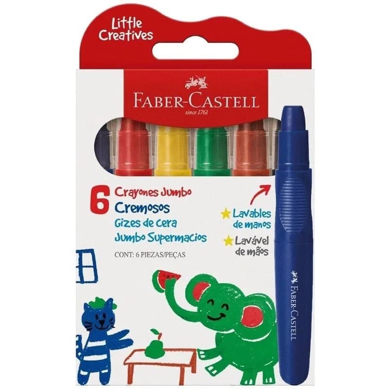 Giz De Cera 6 Cores Jumbo Supermacios Retratil Creativ Faber Cor Colorido