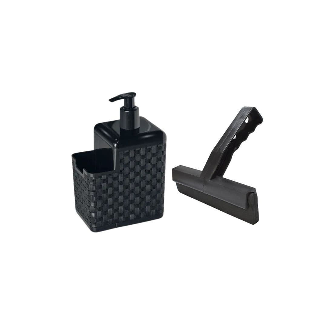 Rodo Para Pia + Porta Detergente e Esponja Rattan Preto