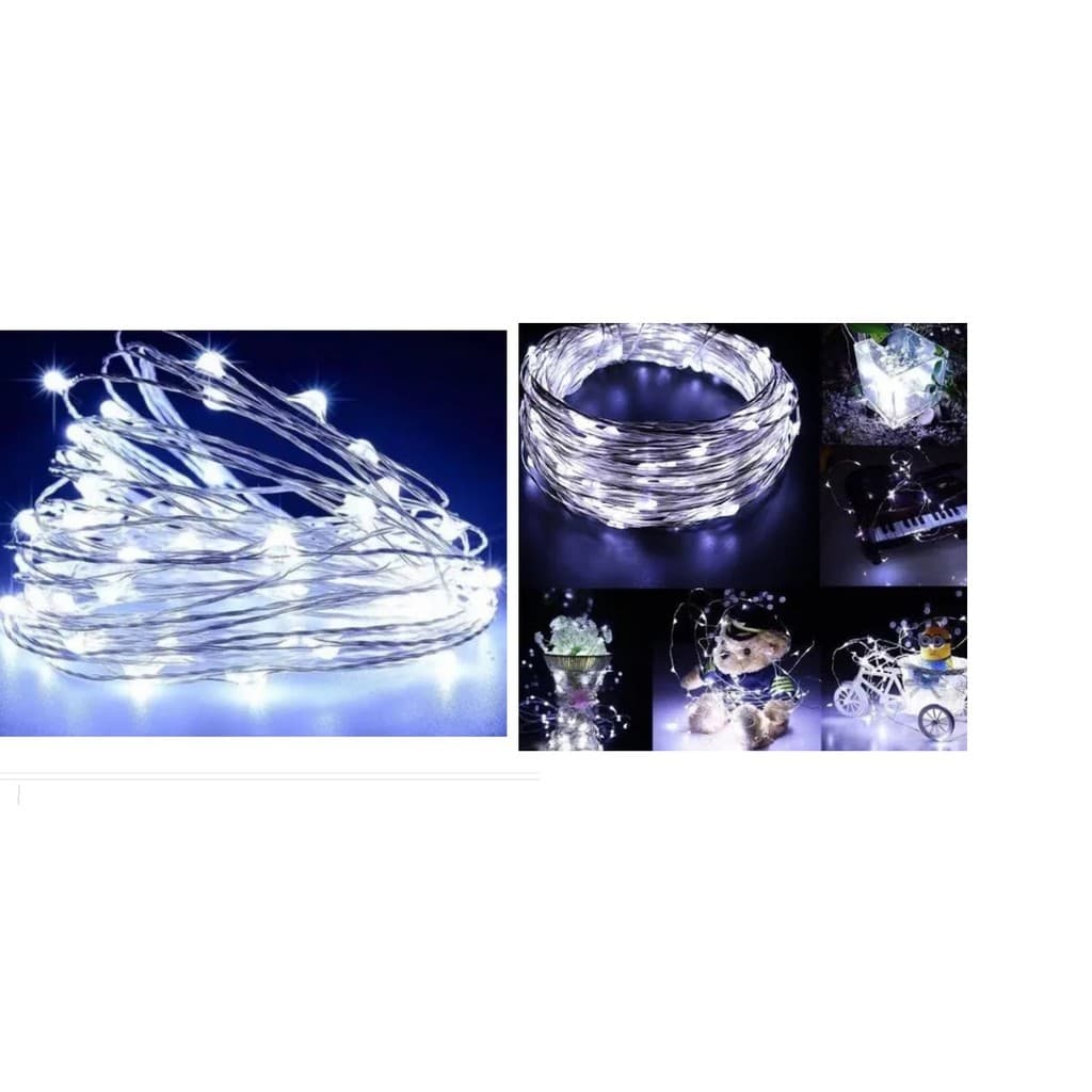 Fio de Fada Cobre Prata Cordão 5m 50 Leds Fixo Pilha   Branco Frio