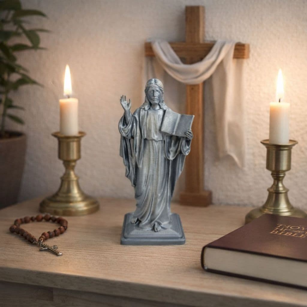 Estatueta Religiosa Jesus Cristo com Bíblia Decorativa