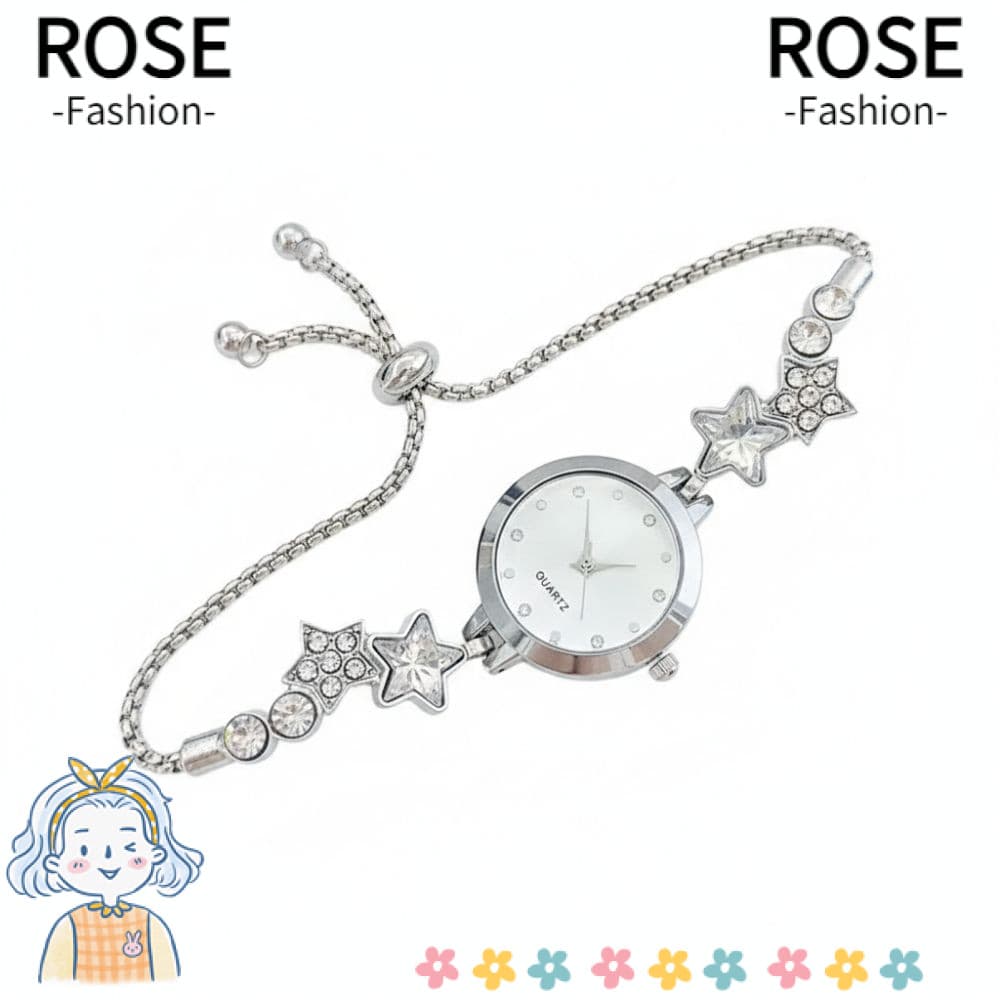 Relógio Com Pulseira ROSEGOODS , Ajustável Corrente Estrela De Strass De Liga De Quartzo Para Mulheres E Meninas