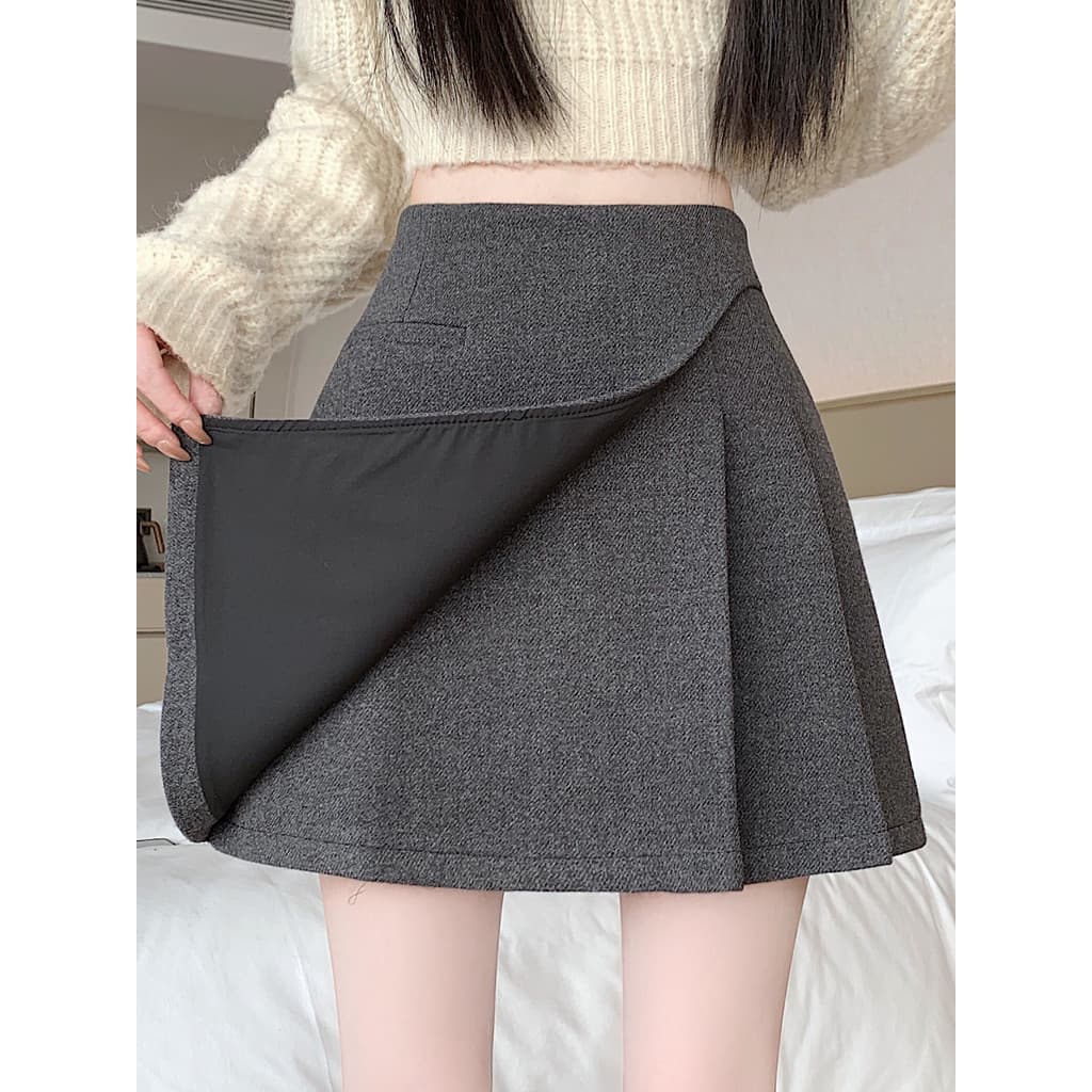 Irregular a linha saia de lã feminina outono inverno engrossado terno Culottes cintura alta mais magro olhar saia plissa