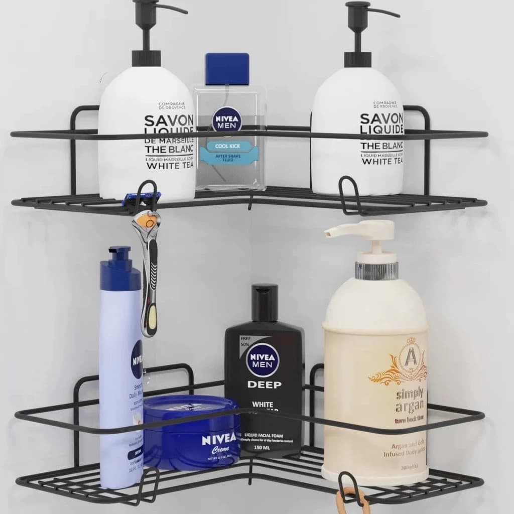 Prateleira Canto Banheiro Kit 2 Pecas Sem Furar Suporte Shampoo Organizacao Rack Pendurar