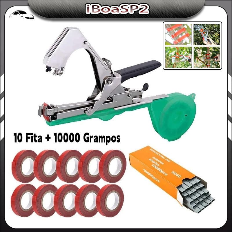 Kit Alceador Grampeador Uva Tomate Ramos Com Fitas E Grampos