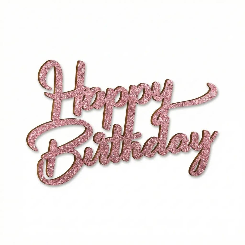 Letreiro Happy Birthday MDF Glitter Rosa Decoração Aniversário Luxo Enfeite Festa Painel ou Mesa
