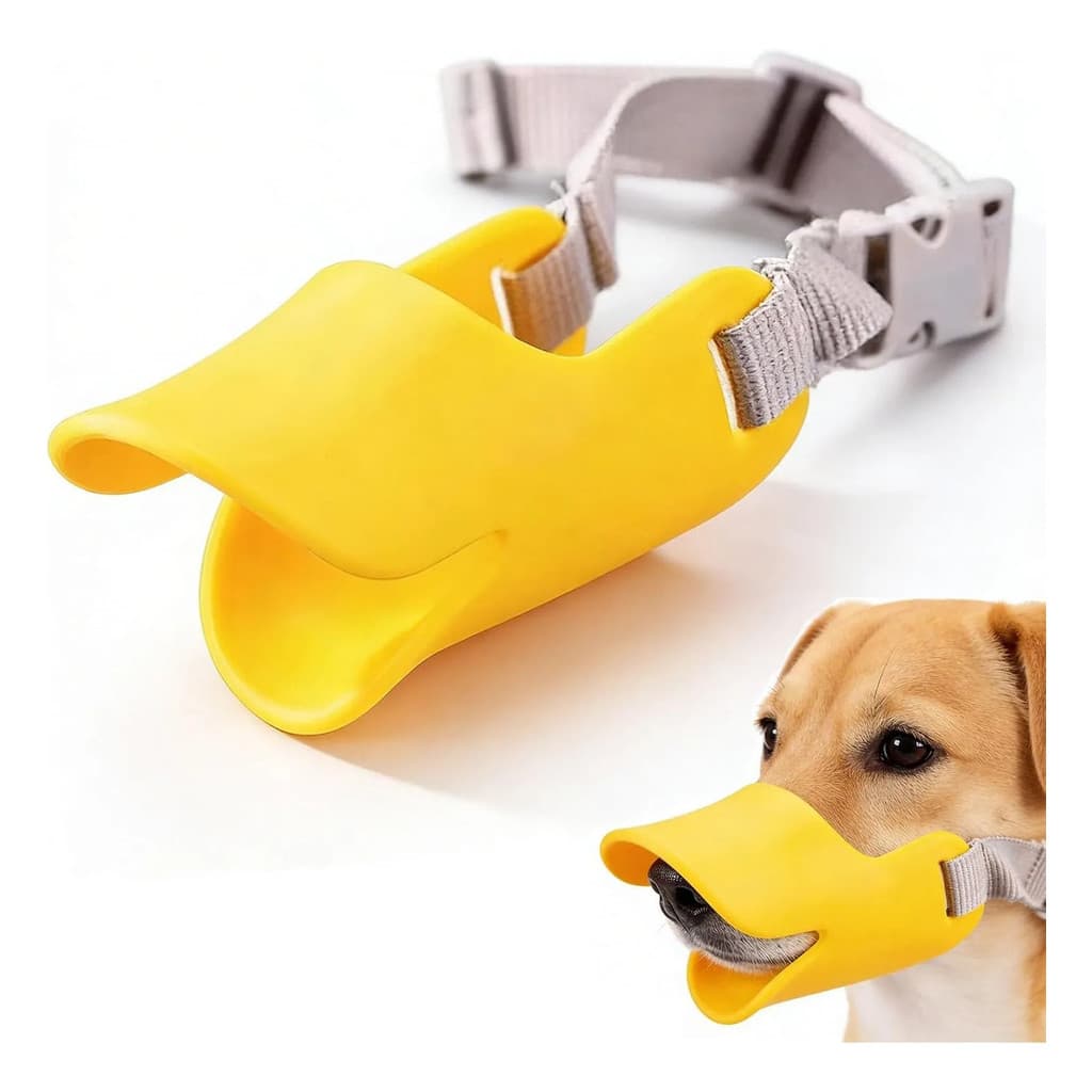 Focinheira para Cachorro Silicone Patinho Ajustável Anti Mordida