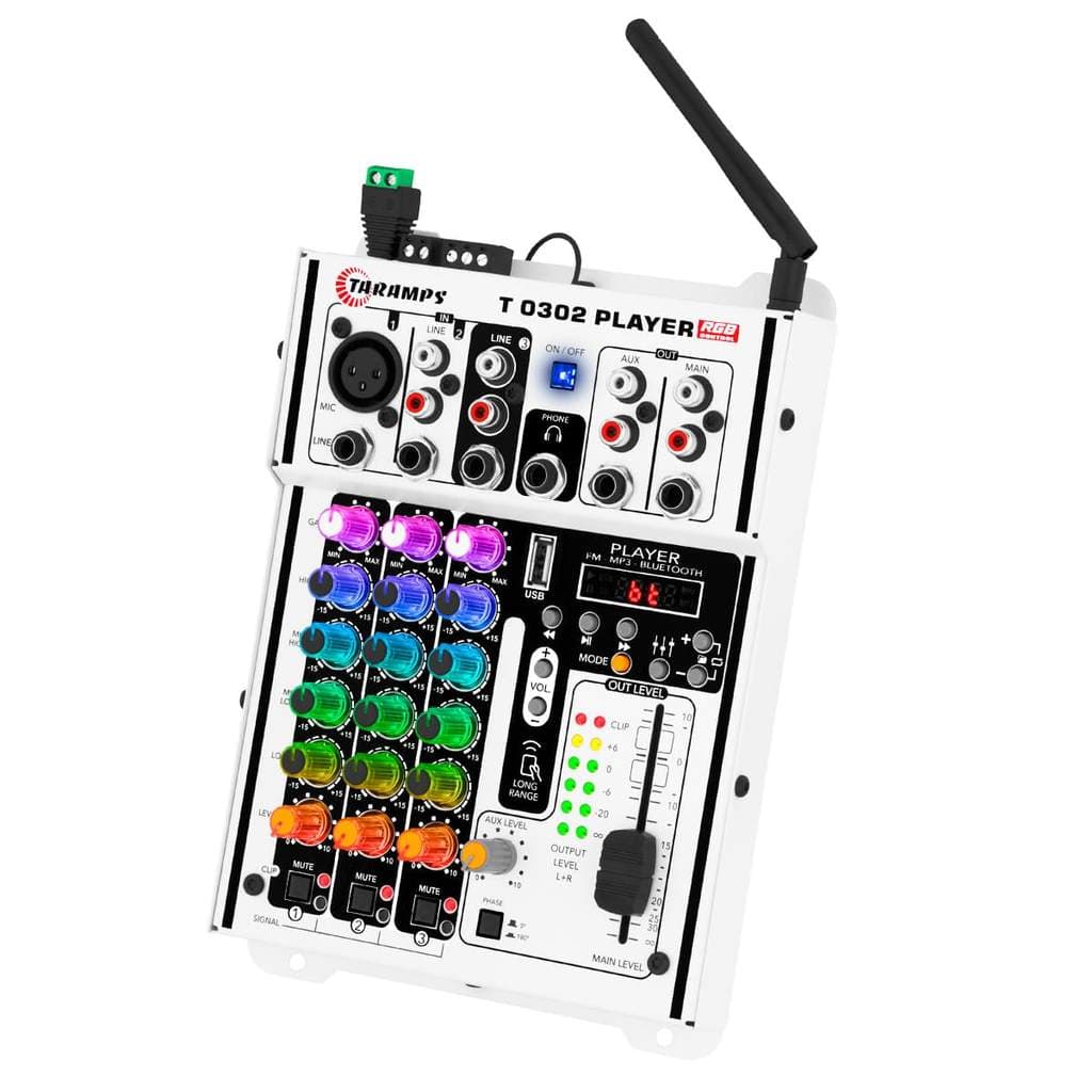 MESA DE SOM AUTOMOTIVO TARAMPS T 0302 PLAYER  MULTICOLOR MIXER EQUALIZADOR 3 IN 2 OUT