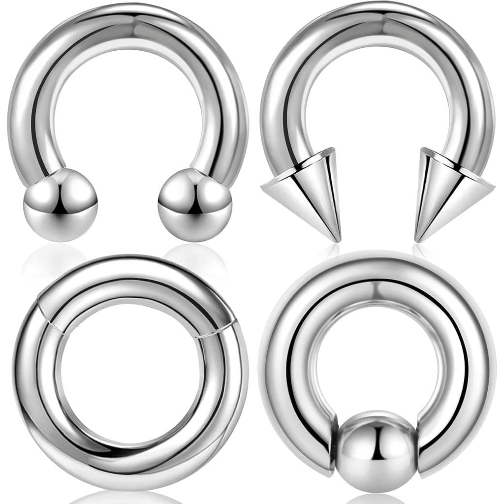 ONESING Kit de 4 Anéis de Septo de 8G - Joias de Piercing Estiradas em Aço Cirúrgico para Lábio, Nariz, Hélice, Tragus -