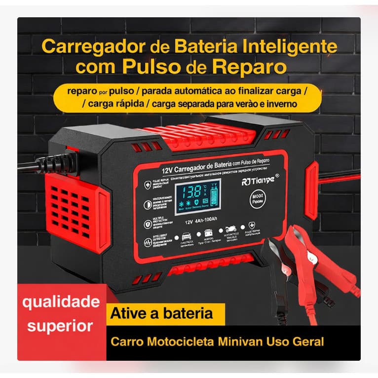 Carregador De Bateria 12v Bivolt Inteligente Digital 2ah até 100ah Amaperes Carro Pickup