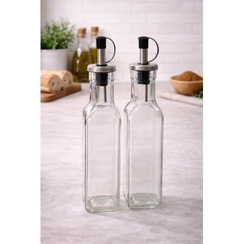 Kit 2 Unidades Porta Azeite Vinagre Vidro Quadrado 250ml Cozinha Gourmet