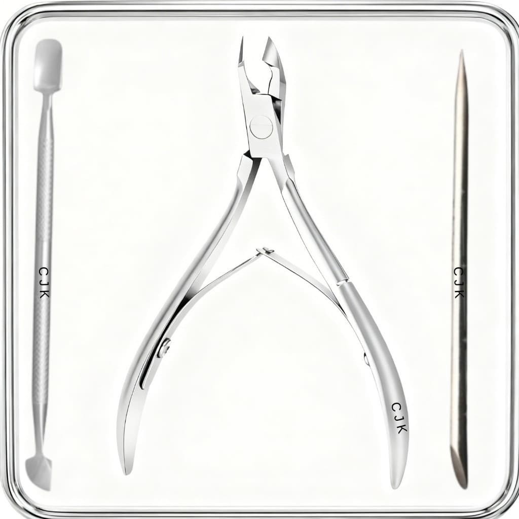 Kit Alicate De Unhas + Espatulas Inox De Cutícula e palito de inox 3 peças