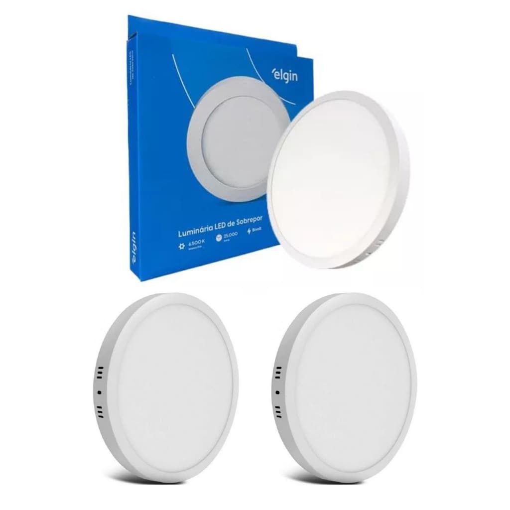 KIT 2 Painel Plafon Led Sobrepor Redondo 18w 6500K Elgin