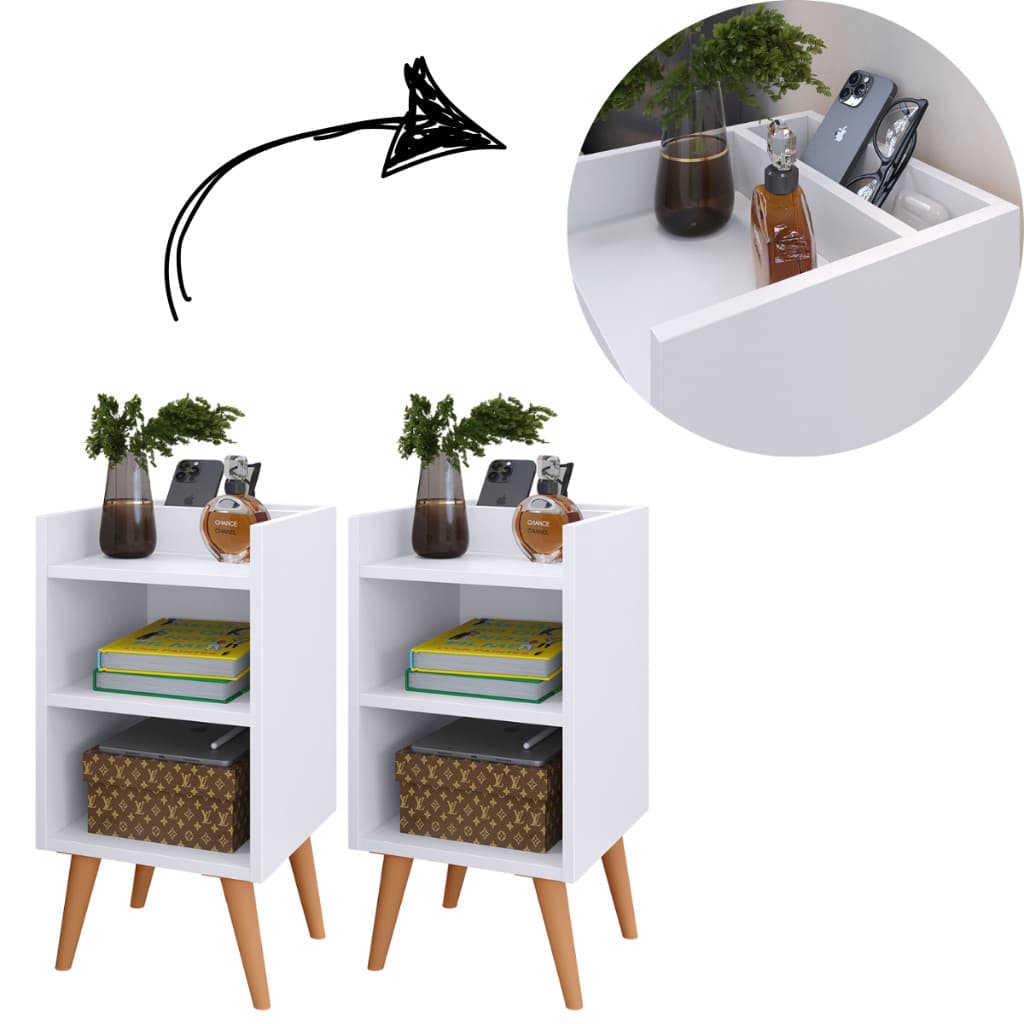 Conjunto 2 Mesas De Cabeceira Max Luxo Retro Nicho Quarto PORTA CELULAR OBJETOS