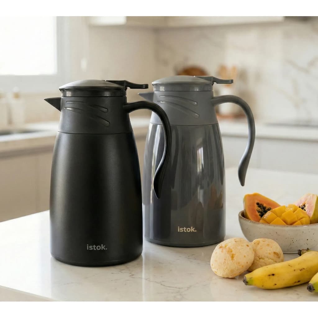 Garrafa Térmica 1 Litro Roma Café Chá Ampola Vidro Jarra Moderna Alça Ergonômica Conserva Quente Frio Mesa