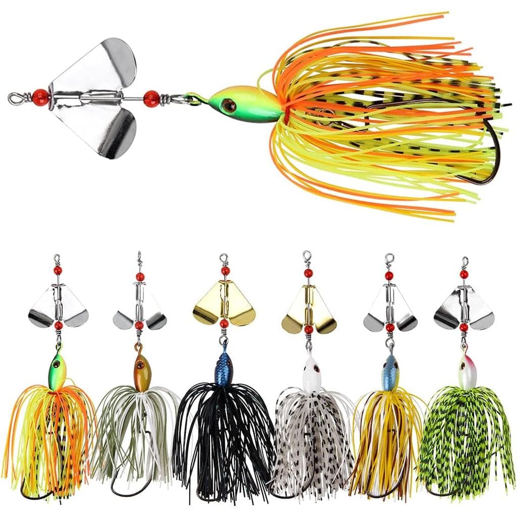 Kit de Iscas de Pesca Spinnerbait, 6 peças de Iscas Multicoloridas para Pesca de Bass, Truta, Salmão, Iscas Metálicas Sp