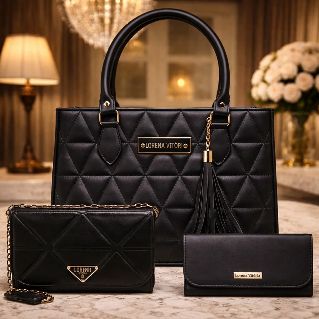 KIT DE BOLSAS FEMININAS E CARTEIRA ELEGANTE - ÓTIMA OPÇÃO PARA PRESENTEAR