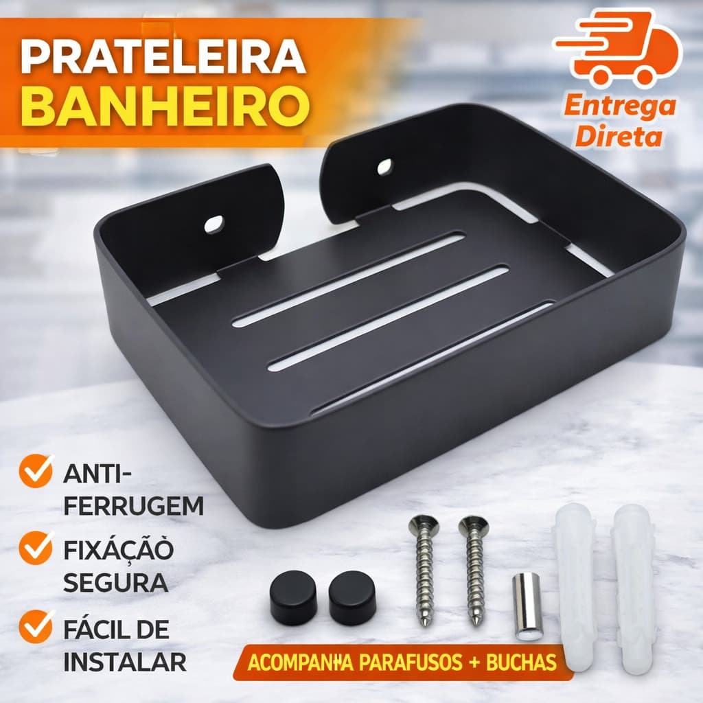 Saboneteira De Parede Em Alumínio Preto – Modelo Quadrado