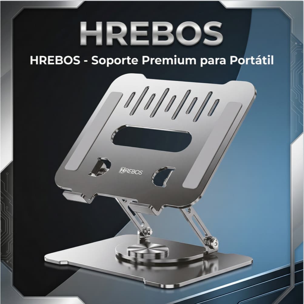 HREBOS Suporte para Tablet - Alumínio Prata, 26cm, Altura Ajustável, Base Giratória 360° Suporte de Notebook