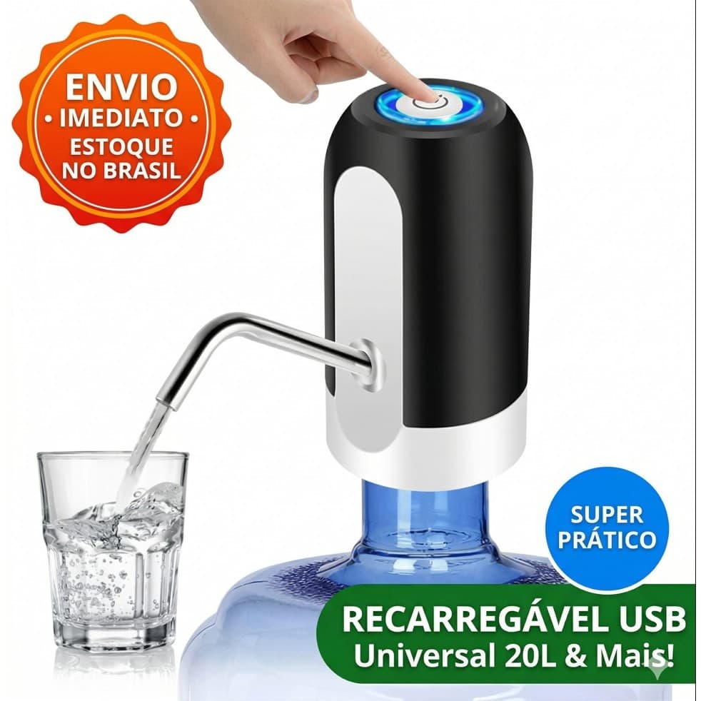 Bomba De Água Elétrica P/ Galão 20L Recarregável USB Universal Bebedouro Automático Bivolt