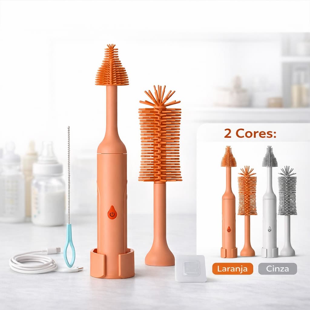 Limpador Elétrico para Mamadeira com 2 Escovas Bateria 1500mAh Carregamento USB e Design Impermeável