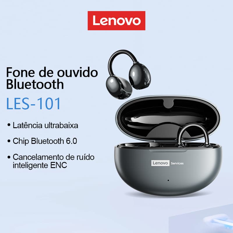 Lenovo LES-101 Fones De Ouvido Bluetooth Alta Fidelidade Efeito Qualidade Som ENC Redução Ruído Confortável Sensível Ao