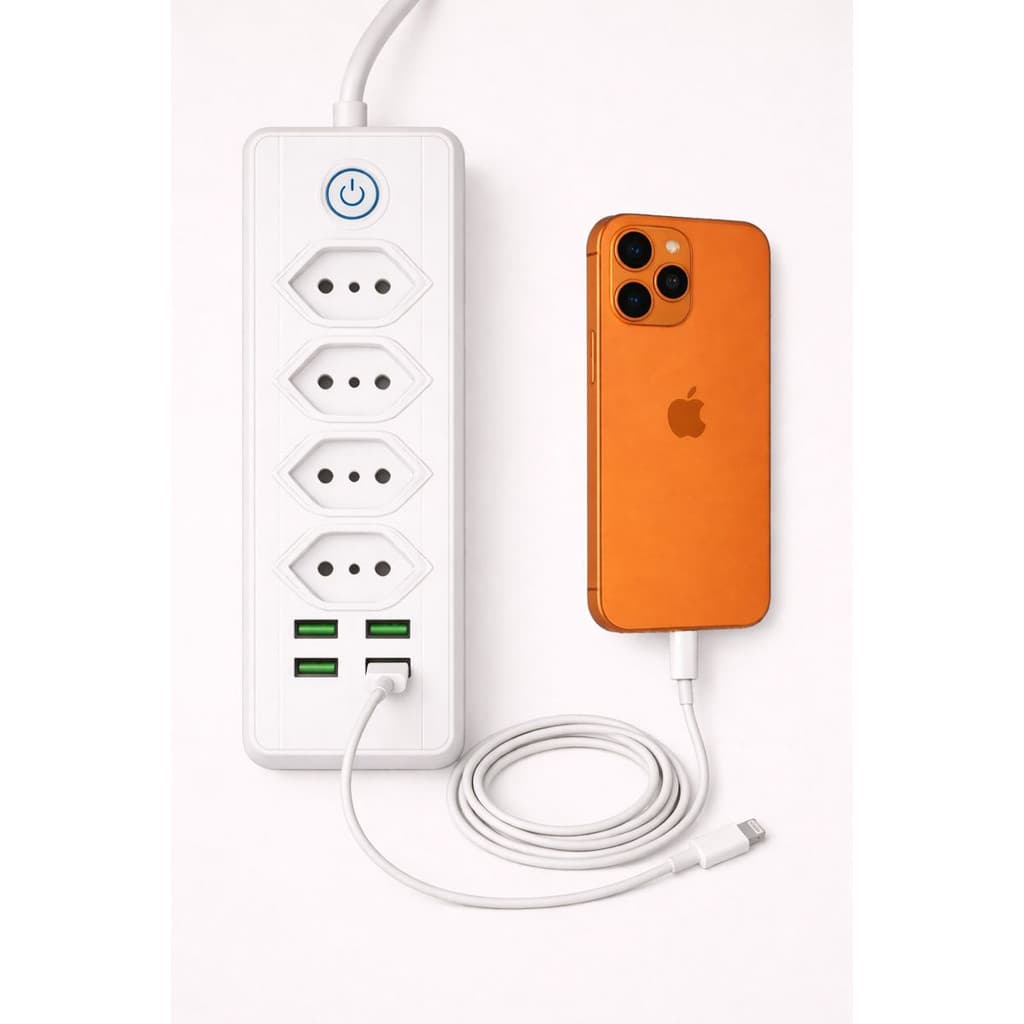 Extensão Filtro De Linha 4 Tomadas Régua  Bivolt C/ 4 Usb