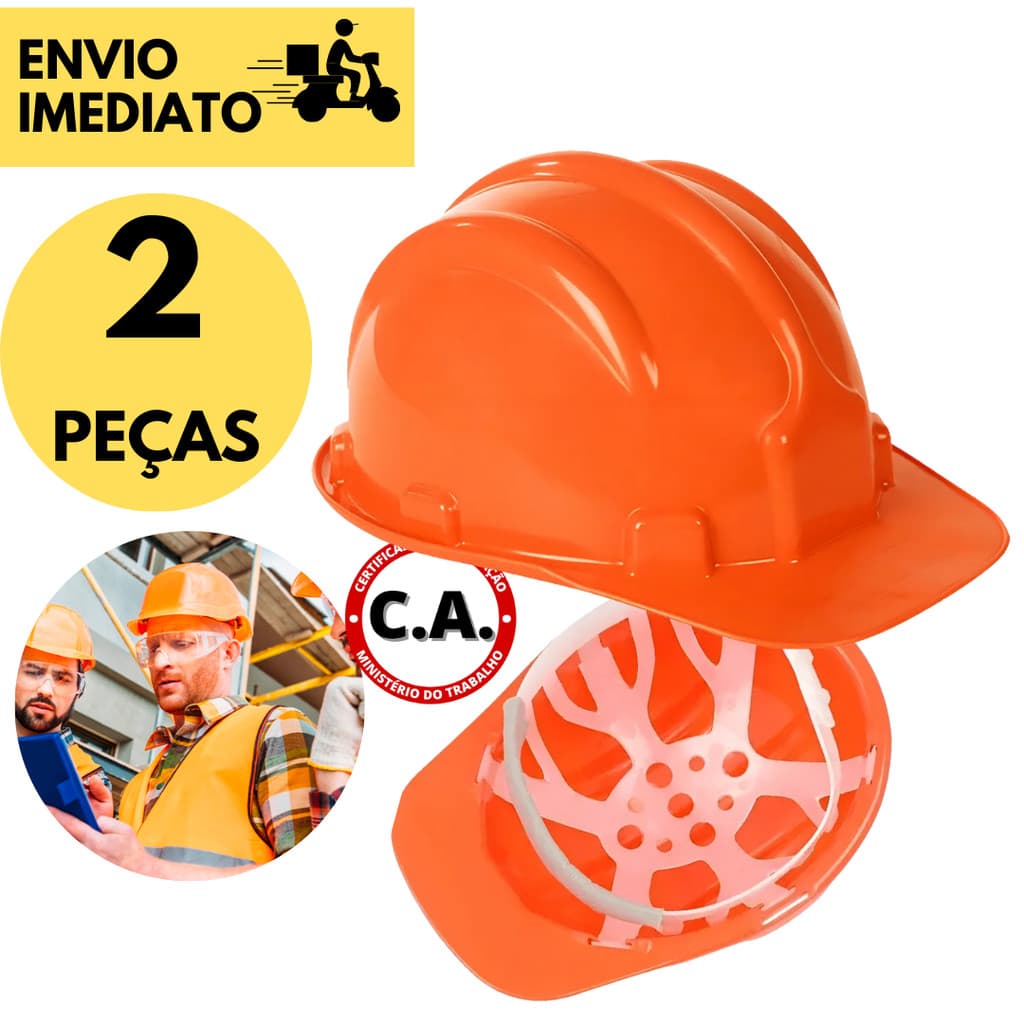 Kit 2 Capacete Laranja De Segurança Abra Frontal Obra Construção Civil Trabalho Plastcor s/ Jugular