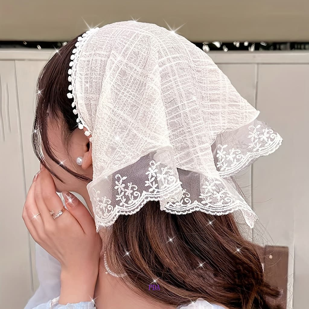 Cachecol Triangular De Malha De Renda Elegante PDA – Tiara Chique De Proteção Solar Para Mulheres , Estilo Fofo E Doce ,