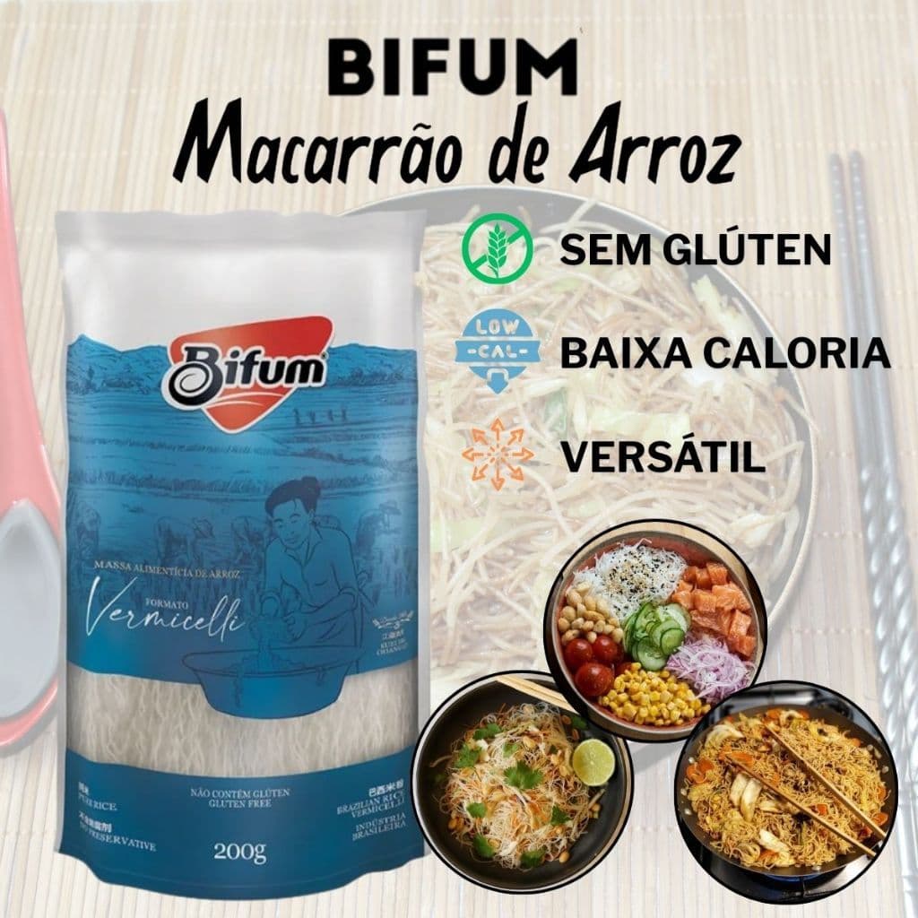 Conjunto 3 Und Macarrão De Arroz Bifum 200g Atacado Revenda