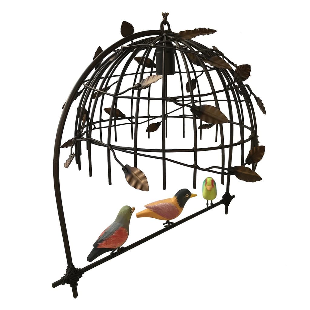 Pendente Aramado De Ferro Rústico Com Passarinho E Folhas