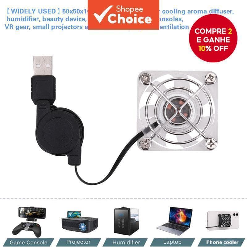 Ventilador USB Silencioso Branco 50mm 5V Mini Brushless DC com Luz Azul para Telefone, Aquário, Roku e Roteador
