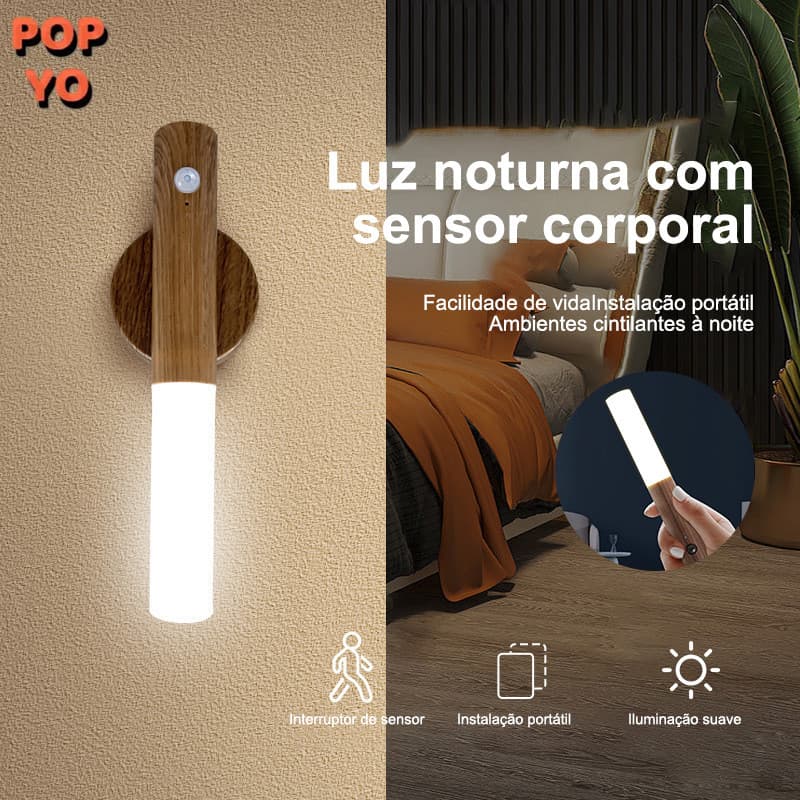 Luminária de Madeira LED com Sensor de Movimento  Luz Noturna Inteligente, Moderna e Decorativa POP YO - XL