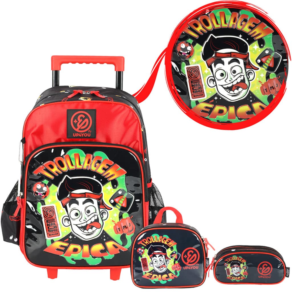 kit Mochila Rodinha Enaldinho Original Lancheira Estojo Infantil Grande Escolar Menino Masculino