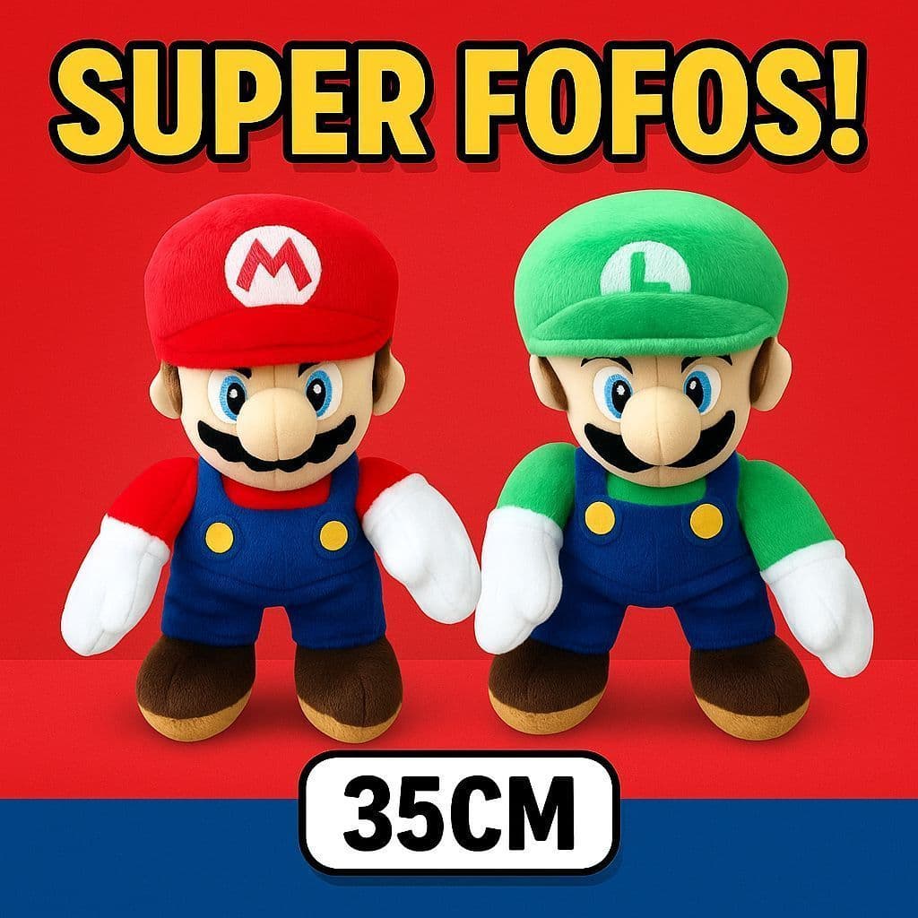 35CM Pelúcia Mario e Luigi Super Mario Bros Antialérgica Presente Menino Menina Brinquedo Urso