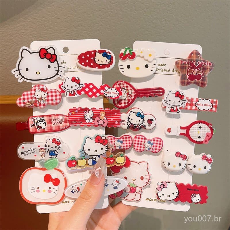 10 Peças de Presilhas de Cabelo Infantil HelloKitty, Chapéu Fofo para Meninas e Crianças, Presilha de Cabeça