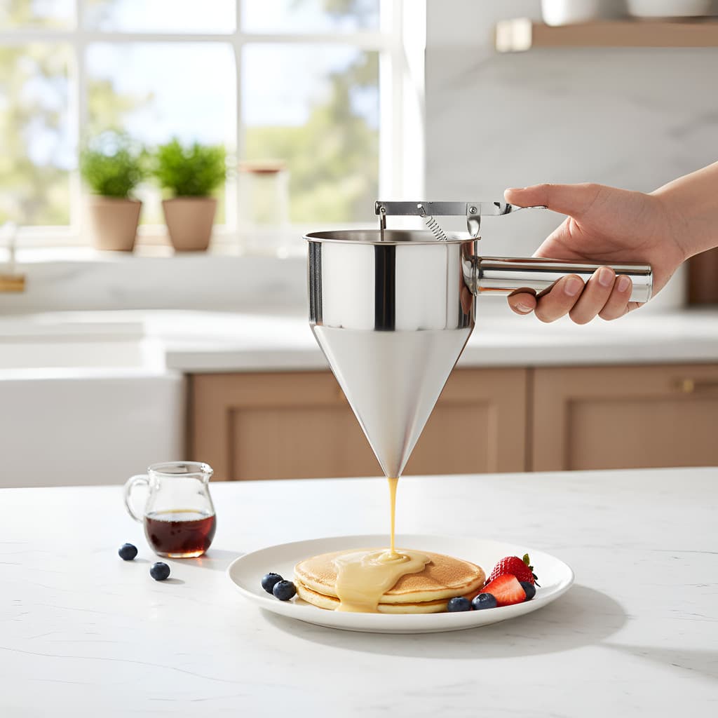 Funil Inox Dosador para Confeiteiro 1200mL Suporte Pinóquio em Aço Inoxidável Confeitaria Prático
