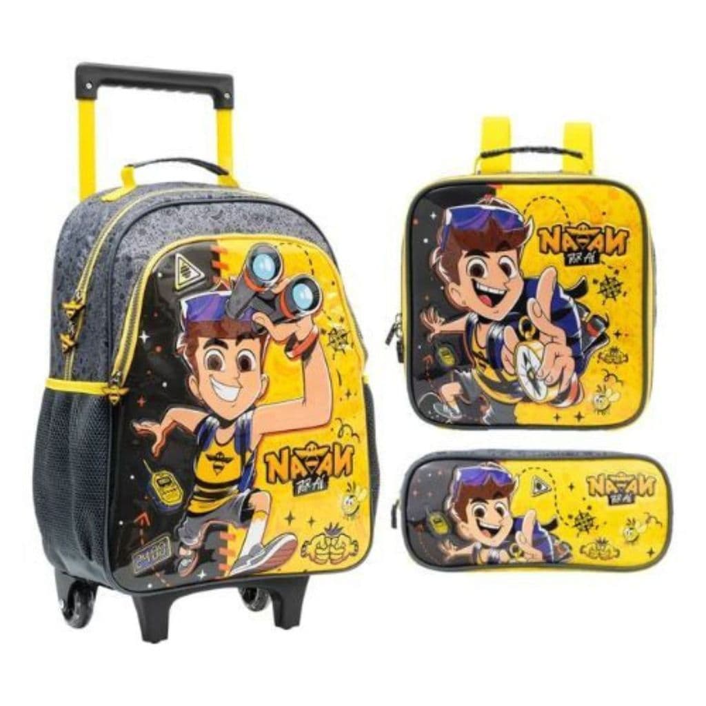 Kit Mochila Rodinhas Lancheira Estojo Natan por Ai Escolar Infantil Xeryus