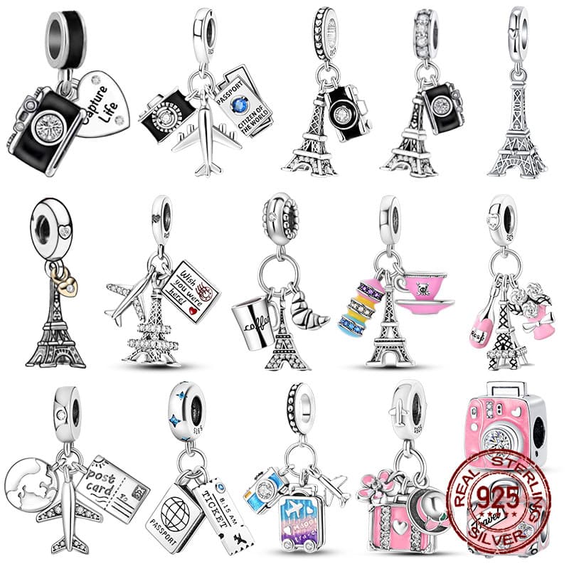 Charms Berloque 925 Prata Câmera Torre De Ferro Viagem Contas Encantadoras Caber 4MM Diâmetro Do Furo DIY Uma Pulseiras