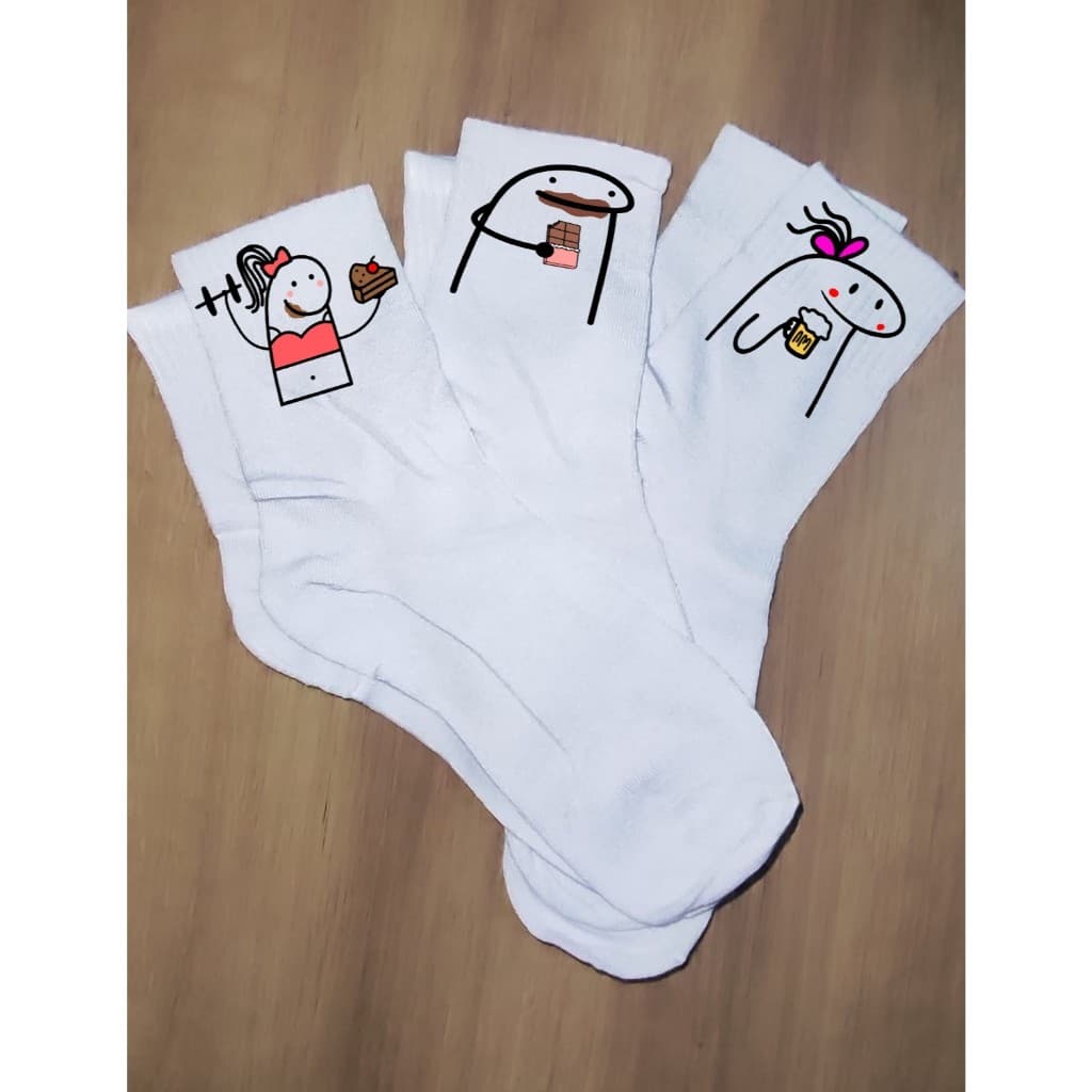 Kit com 3 pares de meias Flork 5 estampas engraçadas tamanho unico do 34 ao 42
