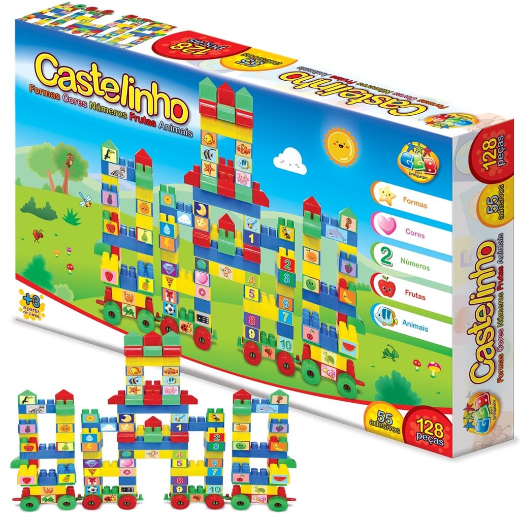 Blocos De Montar Castelinho Educativo Pedagógico 128 Peças