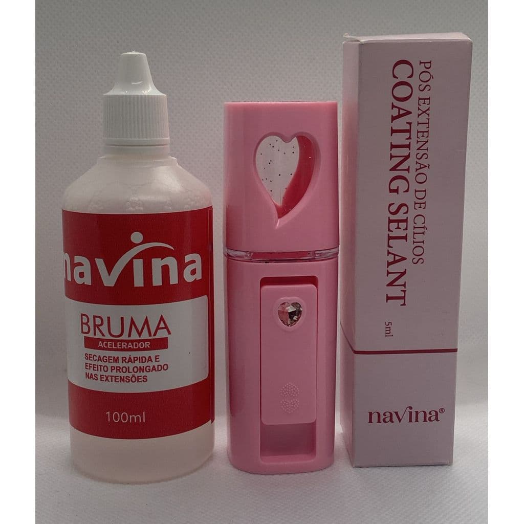 Kit Nano Vaporizador Mister + Bruma Navina Alongamento de Cilios + Coating Selante Pós Extensão de Cílios Navina