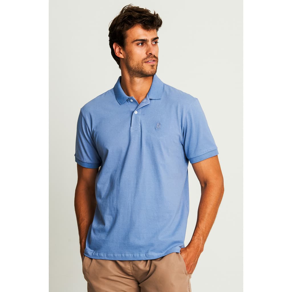 Polo Meia Malha Lisa Polo Wear Azul Médio
