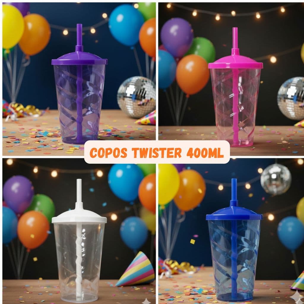 Copos Twister 400ml Com Tampa E Canudo Para FESTA - ENVIO IMEDIATO