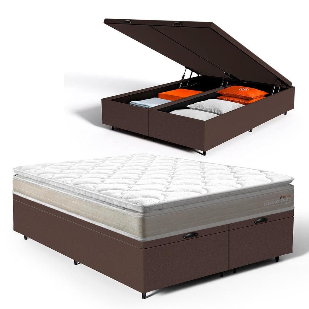 Cama Box Baú com Colchão de Espuma D45 Pillow Top Ortopédico Domo Queen 158cm