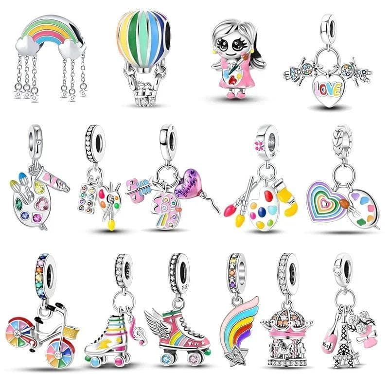 Encantos 925 Prata Novo Produto Arco-Íris Cor Encantador Balão Contas Caber Pulseiras Jóias DIY Para Mulher